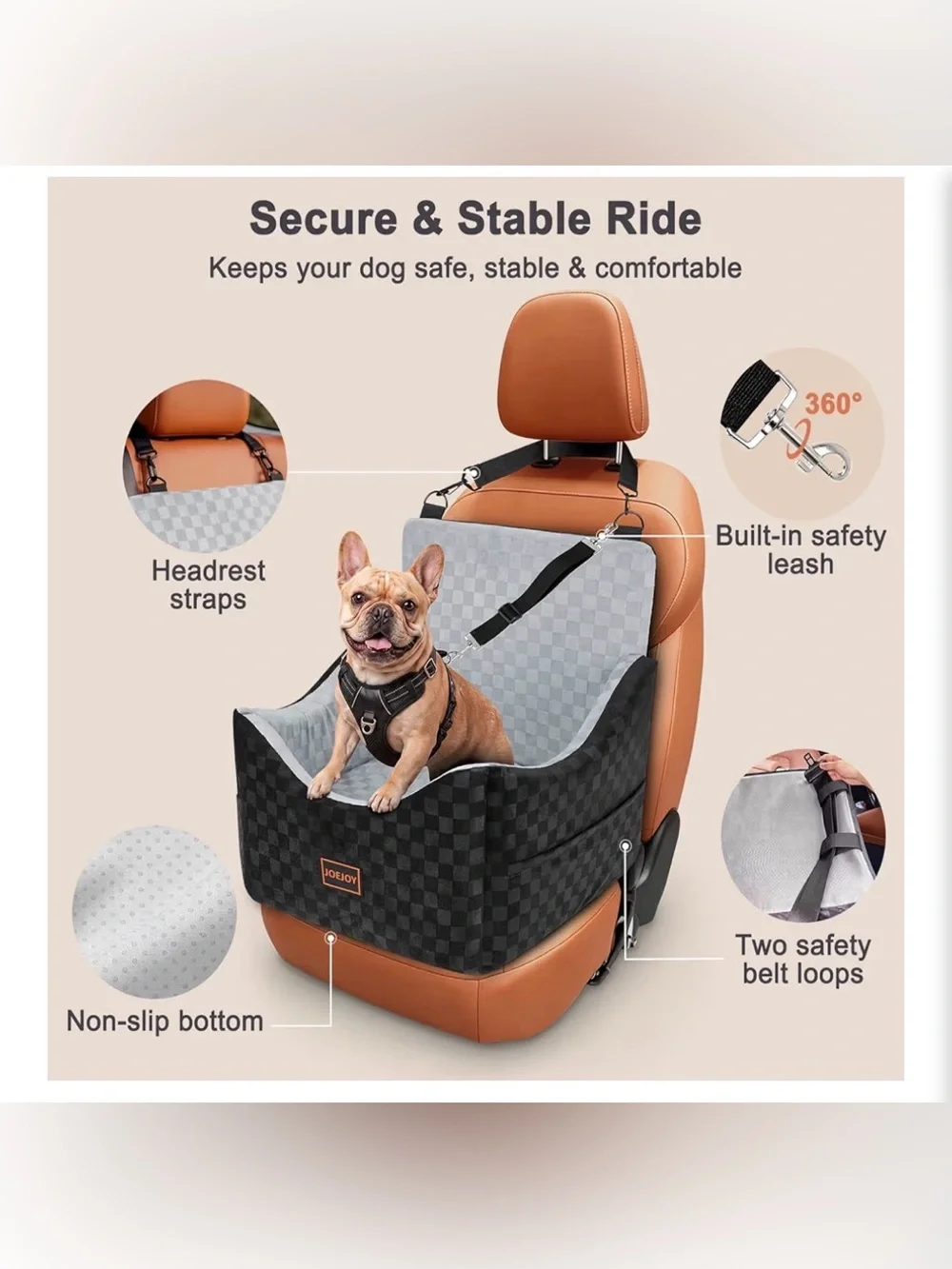 Elevated Dog Car Seat For Small/Medium Dogs Up To 35 Lbs